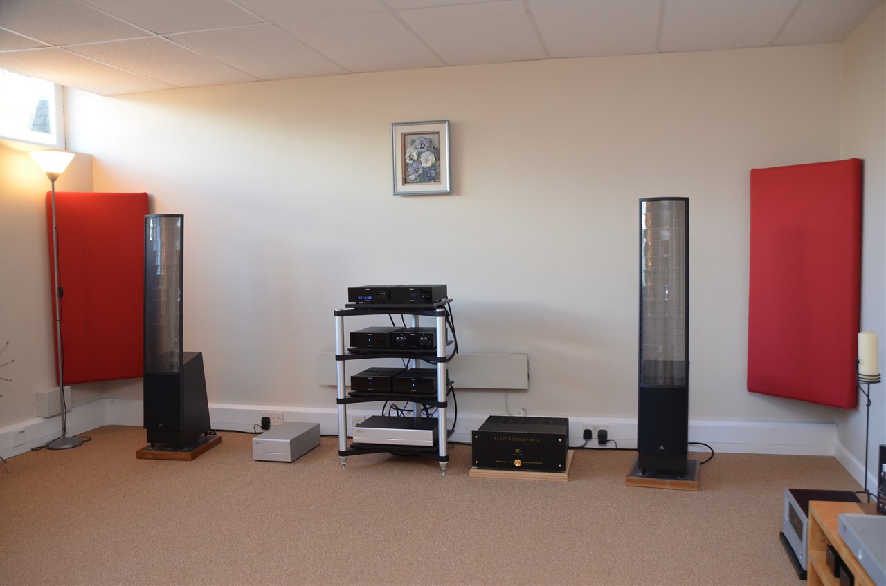 Martin Logan and Heed Obelisk system in demo room.